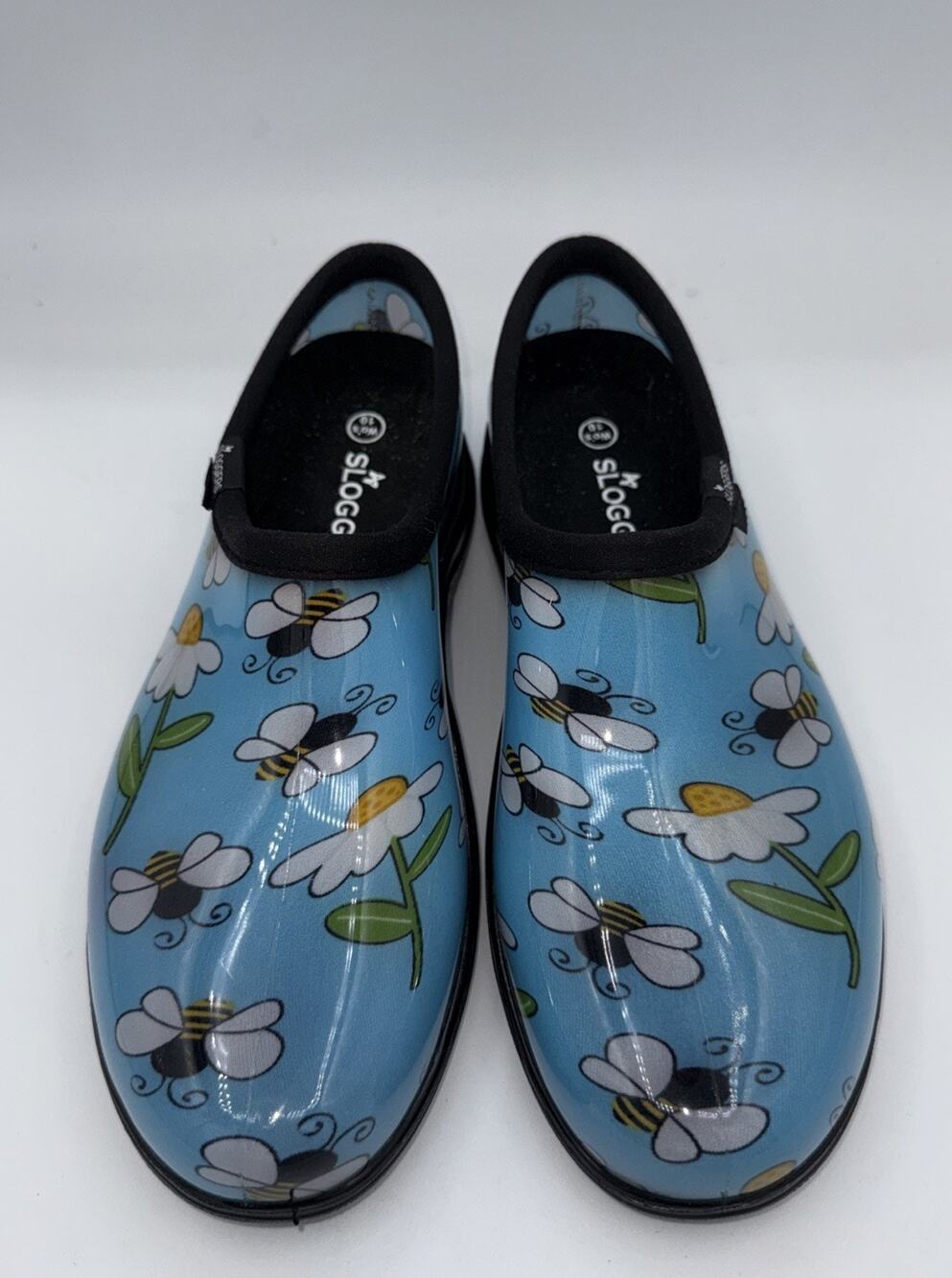 Sloggers size 10 Teal Floral With Bees, Gardening Rain Shoes, Water Proof